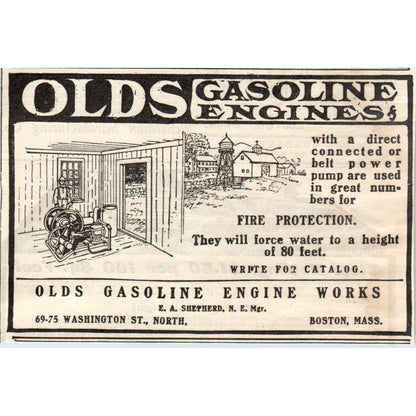 Olds Gasoline Engines Fire Protection Boston MA 1905 Magazine Ad AF1-NH1