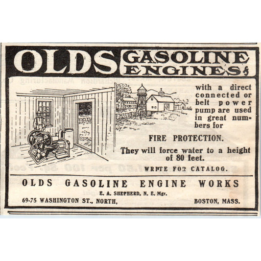Olds Gasoline Engines Fire Protection Boston MA 1905 Magazine Ad AF1-NH1