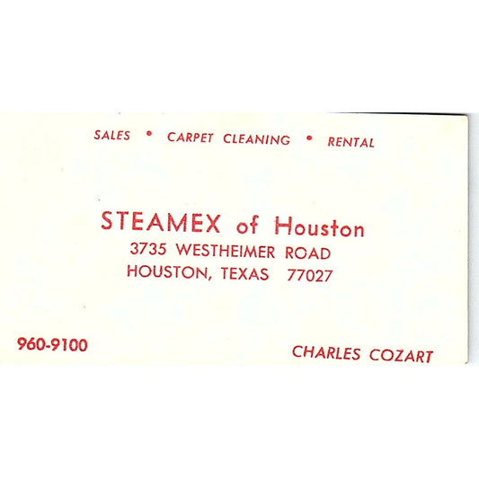 Streamex of Houston, Charles Cozart, Houston, Texas Vintage Business Card Sf3-B6