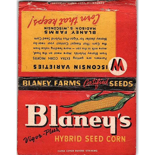 Blaney's Hybrid Seed Corn Madison WI Vintage Large Matchbook Cover TH2-Y2
