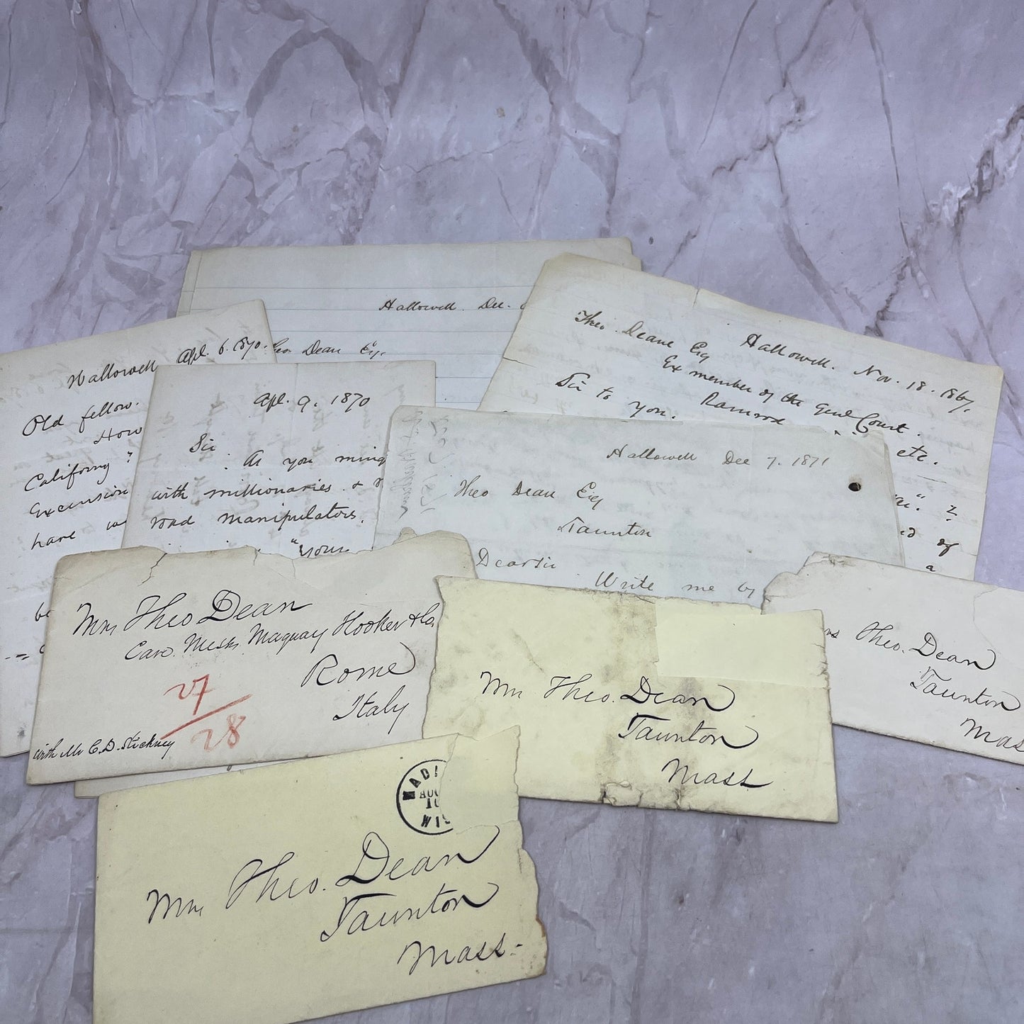 c1870 Correspondence Lot - Theo Dean Taunton MA - A.S. Washburn Hallowell ME D22