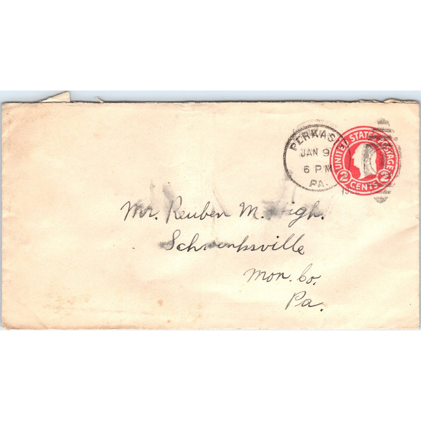 1924 Perkasie PA to RM High Schwenksville Postal Cover Envelope TG7-PC2