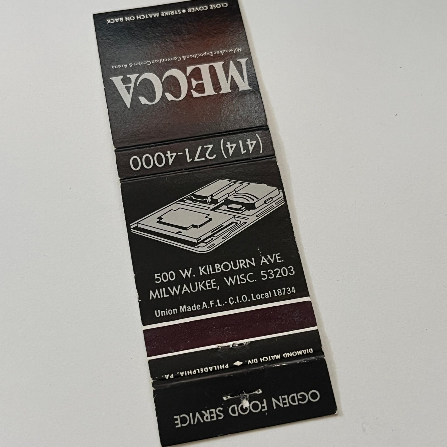 Mecca Convention Center Milwaukee WI Vintage Matchbook Cover TB6-MB2-1