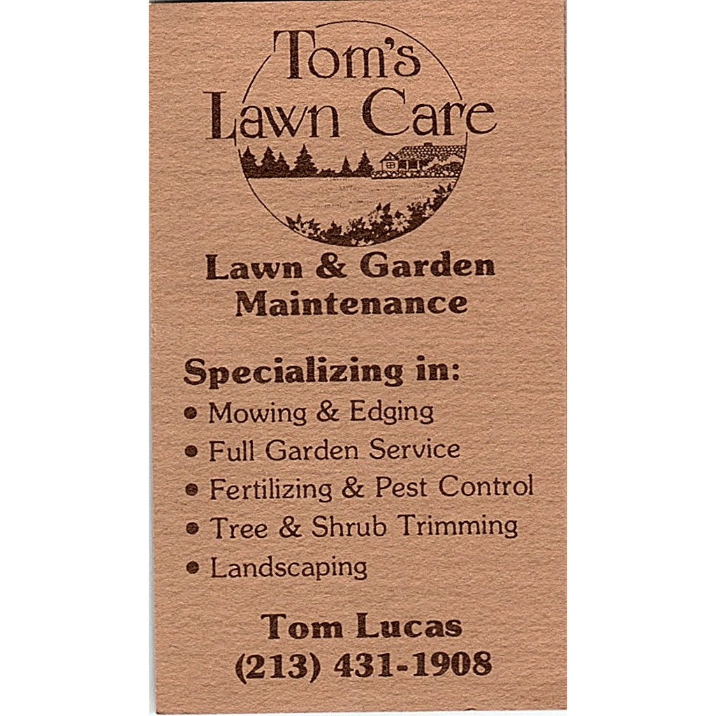Tom Lucas Tom's Lawn Care Long Beach CA Vintage Business Card SB4-B11