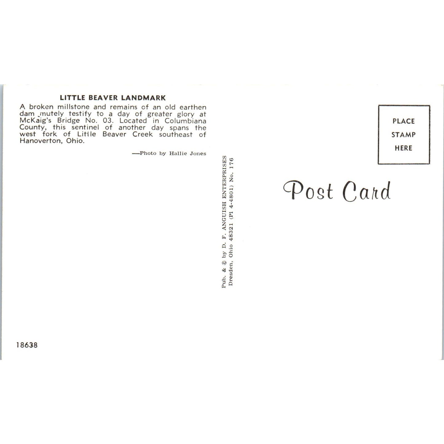 McKaig's Bridge 3 Columbiana County Hanoverton OH Covered Bridge Postcard PC17