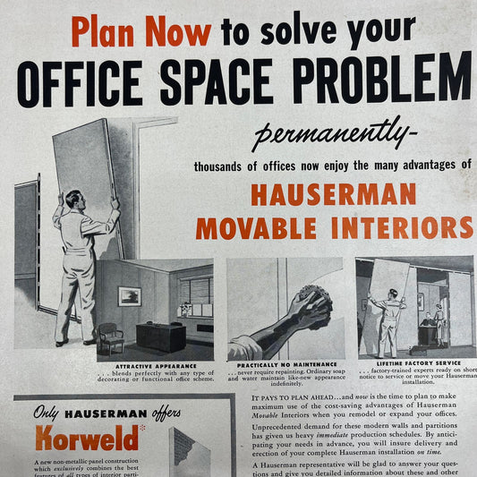 Hauserman Movable Interiors Cleveland Ohio 1951 Magazine Ad FL6-10