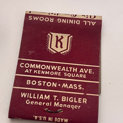 Hotel Kenmore Boston MA William T Bigler Vintage Matchbook Cover TB8-MB-5