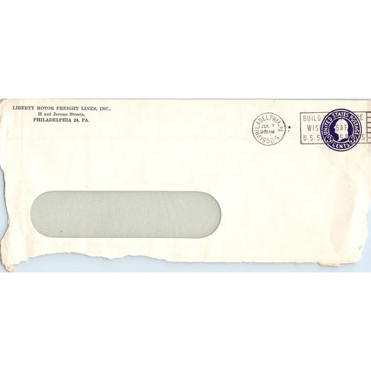 1950 Liberty Motor Freight Lines Inc Philadelphia Postal Cover Envelope TH9-L1