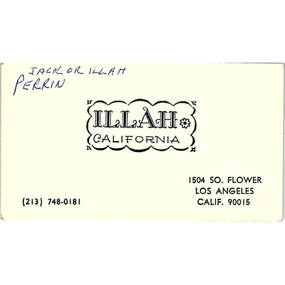 Illah California Jack Illah Perrin  Los Angeles CA Vintage  Business Card SB4-B9