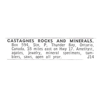 Castagnes Rocks and Minerals Thunder Bay Ontario Canada 1972 Ad AF8-S22