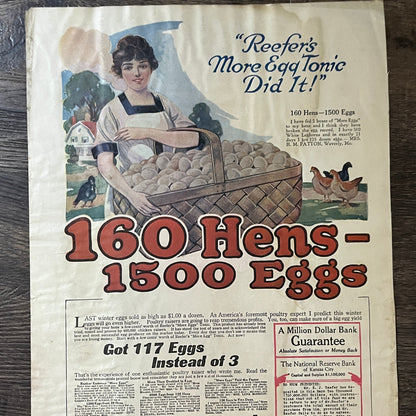 E.J. Reefer Egg Tonic 160 Hens - 1500 Eggs Kansas City MO Magazine Ad 11x16 V8