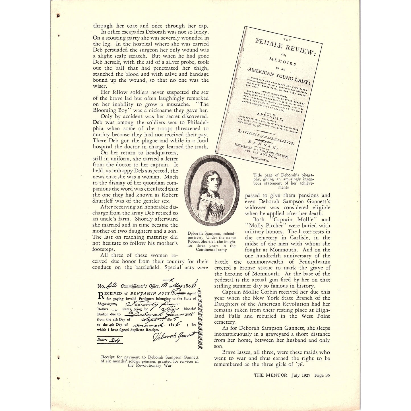 Three Girls of '76 Zeta Rothschild American Revolution 2 Page Article 1927 AG3-5
