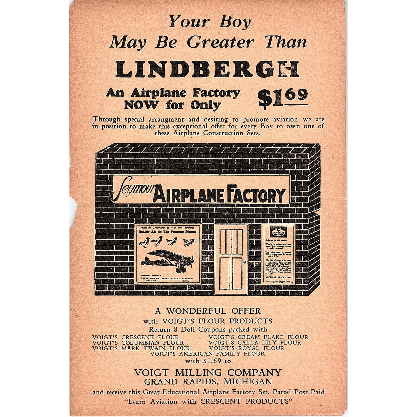 Seymour Airplane Factory Lindbergh Voight Milling Antique Magazine Ad 5.5x8.5 V4