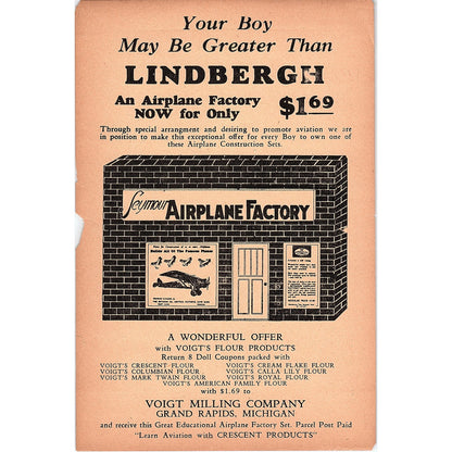 Seymour Airplane Factory Lindbergh Voight Milling Antique Magazine Ad 5.5x8.5 V4