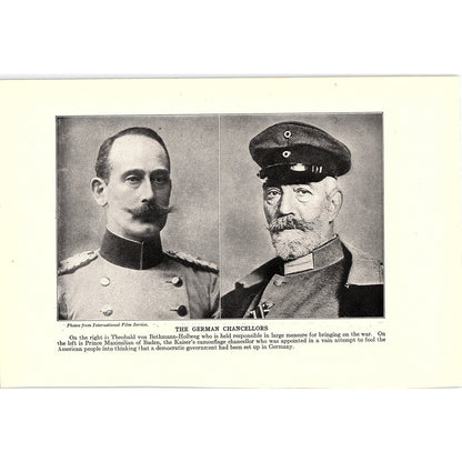 Theobald Von Bethmann-Hollweg, Prince Maximilian of Baden 1919 WWI Print AG1-2