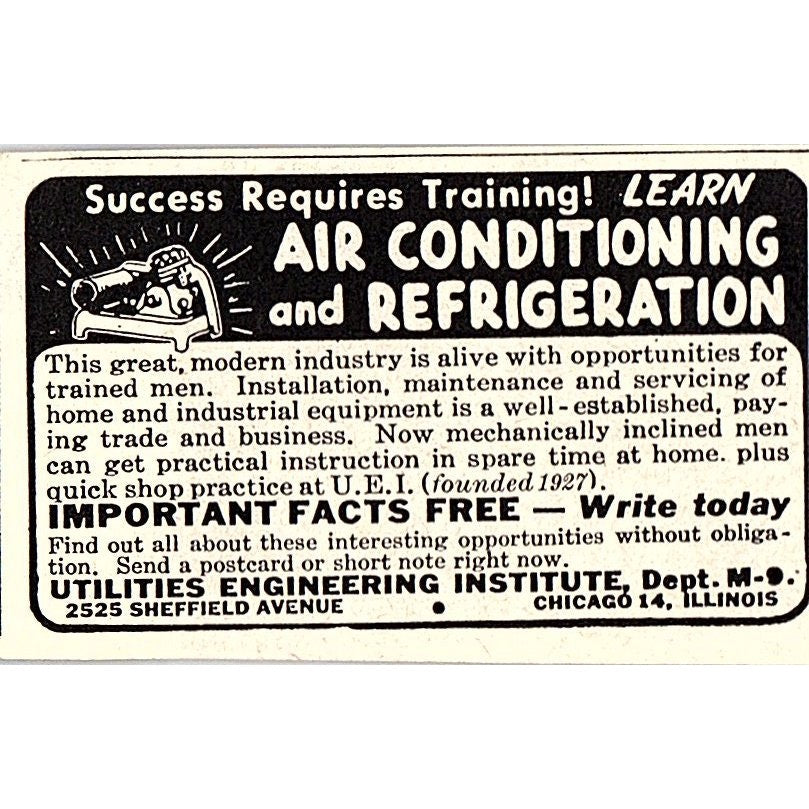 Utilities Engineering Institute Learn Air Conditioning Chicago 1955 Ad AF9-S3