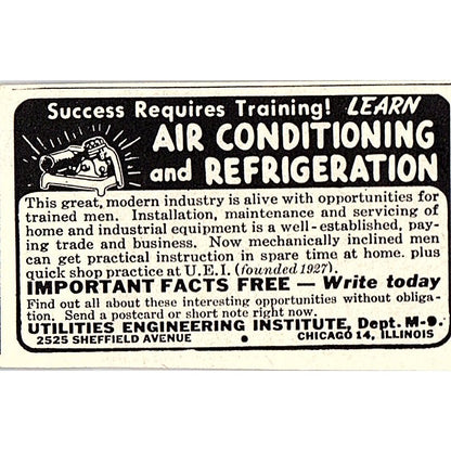 Utilities Engineering Institute Learn Air Conditioning Chicago 1955 Ad AF9-S3