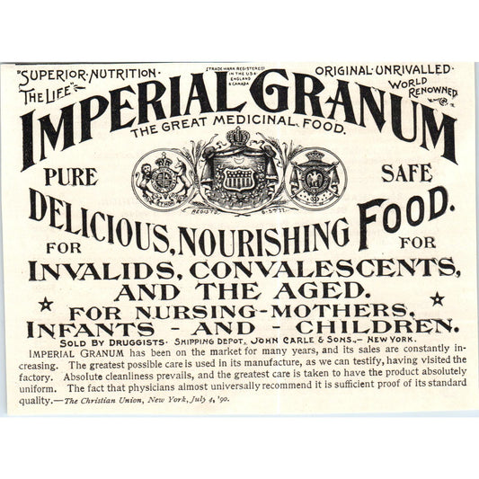 Imperial Granum Food for Invalids Convalescents c1890 Victorian Ad AE8-CH1