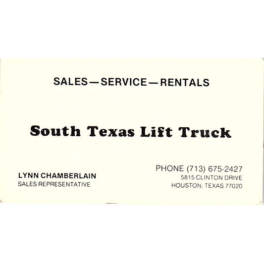 South Texas Lift Truck Lynn Chamberlain Houston TX Vintage Business Card SB4-B6