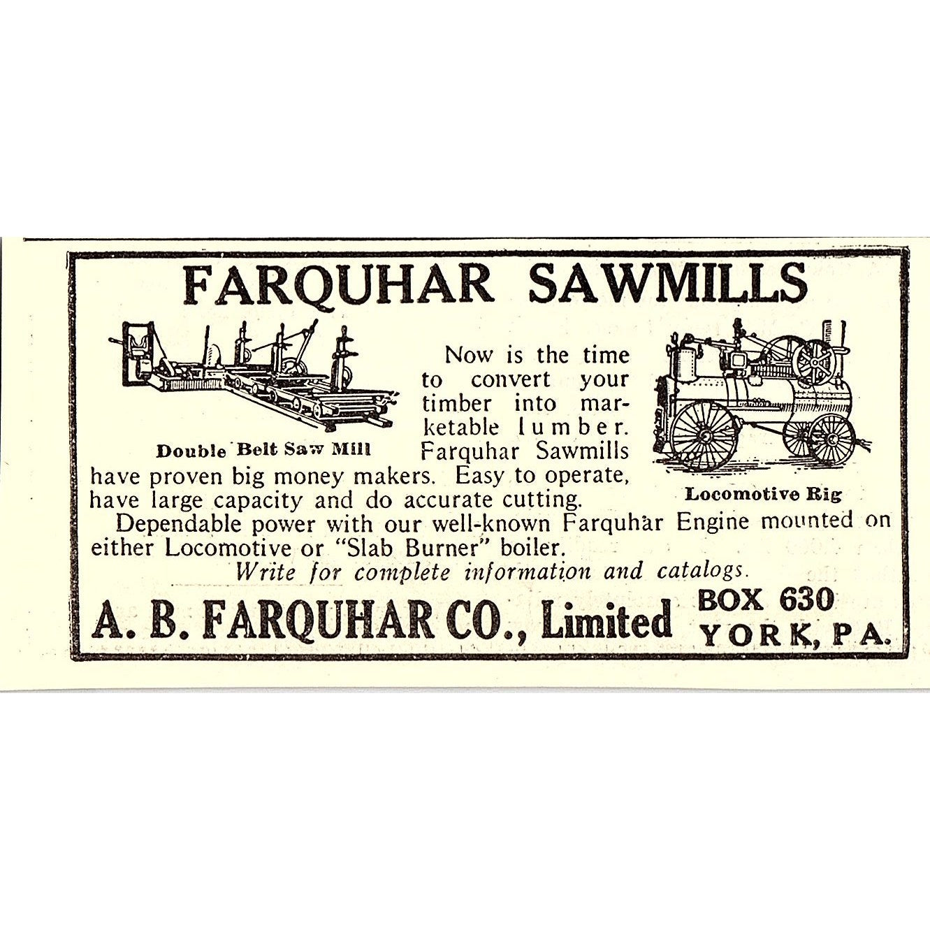 A.B. Farquhar Co Sawmills York PA 1924 Ad AG3-M3