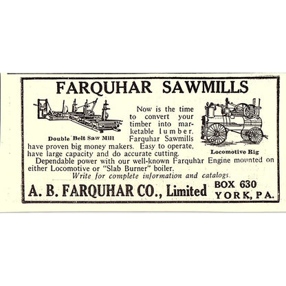 A.B. Farquhar Co Sawmills York PA 1924 Ad AG3-M3