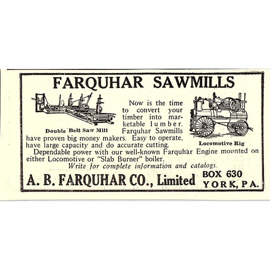 A.B. Farquhar Co Sawmills York PA 1924 Ad AG3-M3