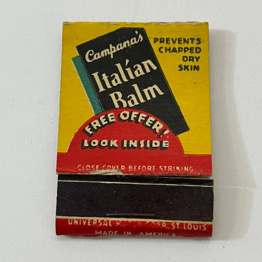 Campana's Italian Balm for Chapped Dry Skin Vintage Matchbook Cover TB6-MB1-3