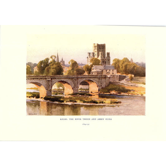 Kelso: The River Tweed and abbey Ruins  E W Haslehust Vintage Art Print 6x9 V12