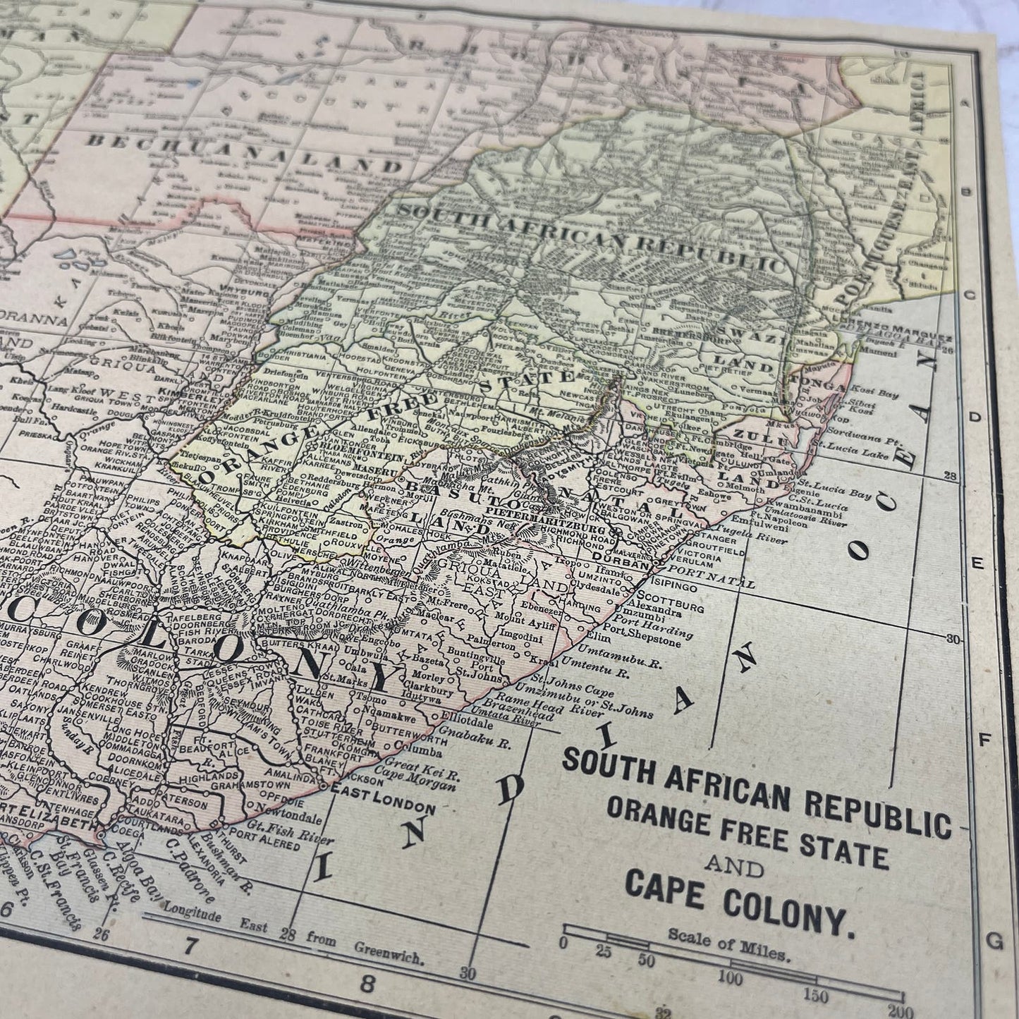 1899 South African Republic Orange Free State and Cape Colony Map Engraving FL68