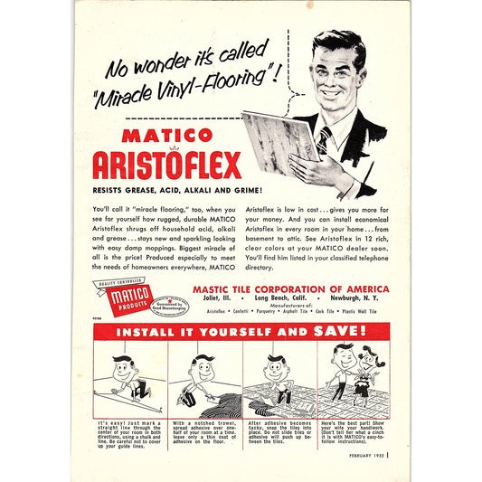 Matico Aristoflex Miracle Vinyl-Flooring 1955 Ad AG1-6