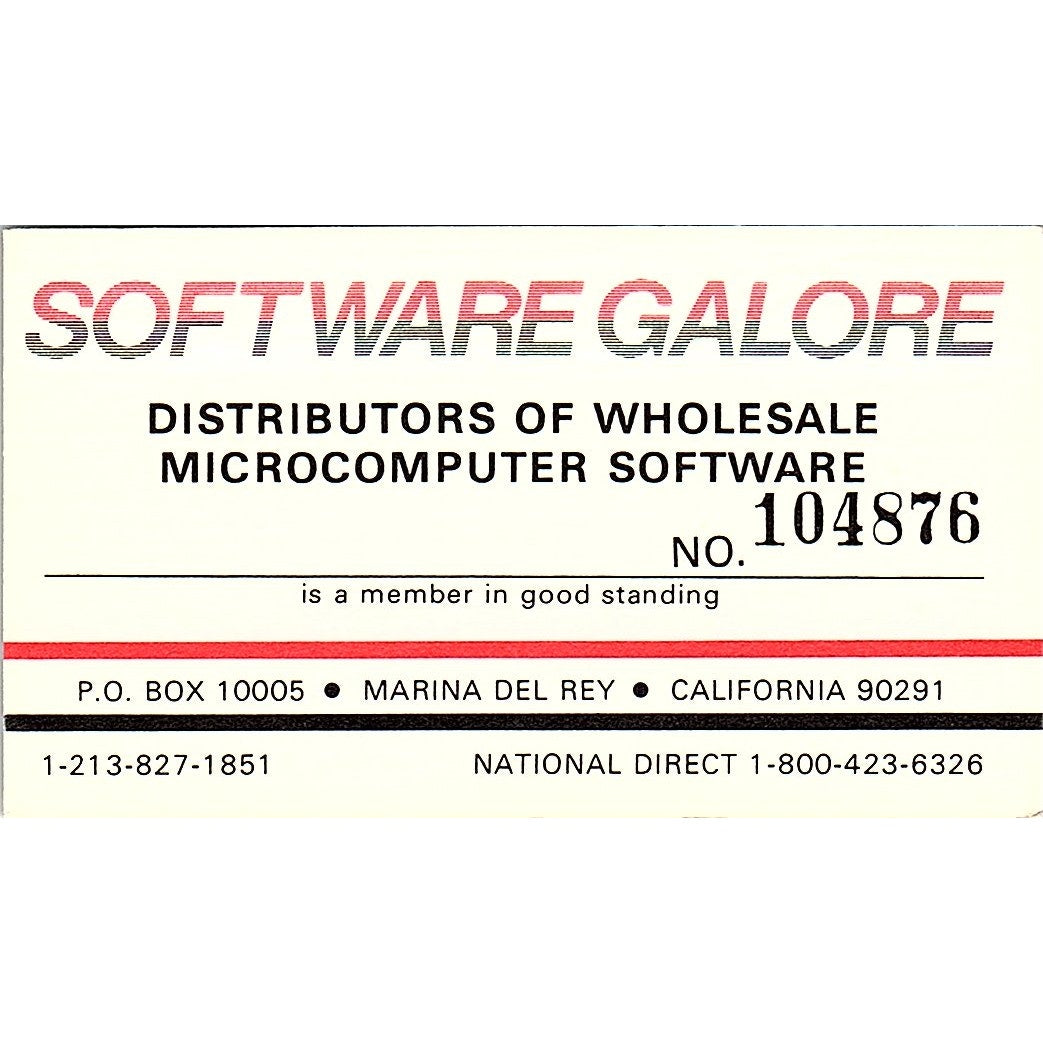 Software Galore Microcomputer Software Marina Del Rey CA Business Card SD9-B2