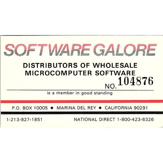 Software Galore Microcomputer Software Marina Del Rey CA Business Card SD9-B2