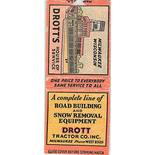 Drott Tractor Co inc Milwaukee WI Vintage Matchbook Cover SC7-Y6