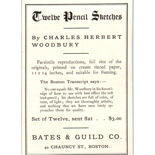 Charles Herbert Woodbury Sketches Bates & Guild Co c1905 Victorian Ad AE9-MA6