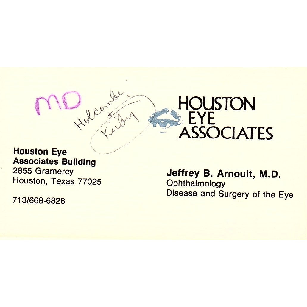 Jeffrey B Arnoult Houston Eye Associates Houston Vintage Business Card SC9-B5