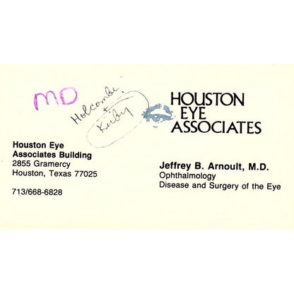 Jeffrey B Arnoult Houston Eye Associates Houston Vintage Business Card SC9-B5