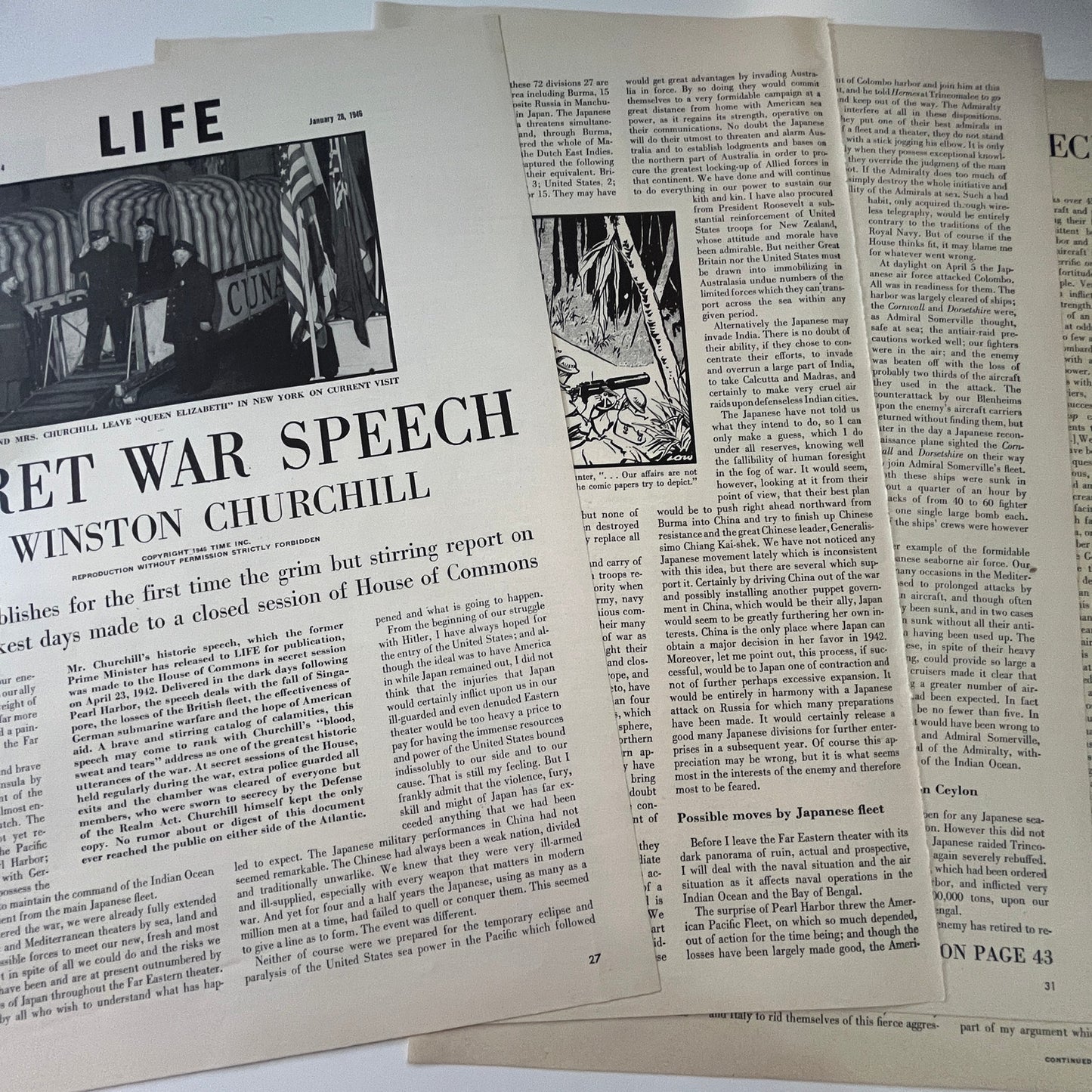 1946 Secret War Speech by Winston Churchill 5 Pages 1940s WWII Era Article V29-5