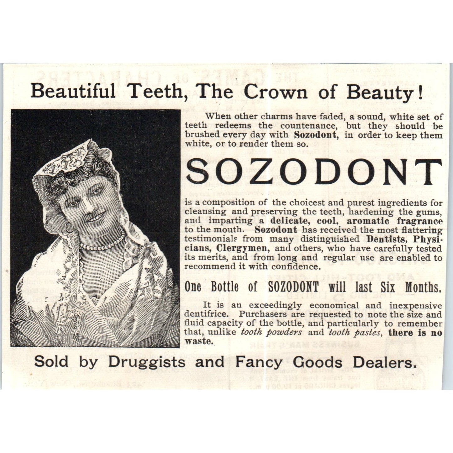 Sozodont for White Teeth c1890 Victorian Ad AE8-CH1