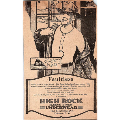 High Rock Fleece Lined Underwear High Rock Knitting Co Philmont NY 1920 Ad AG2-6