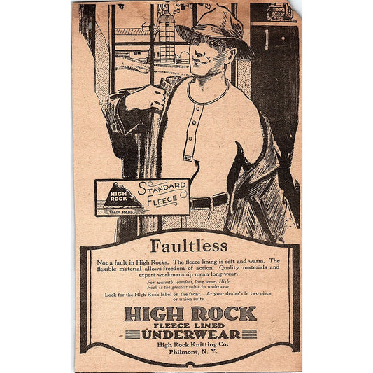 High Rock Fleece Lined Underwear High Rock Knitting Co Philmont NY 1920 Ad AG2-6