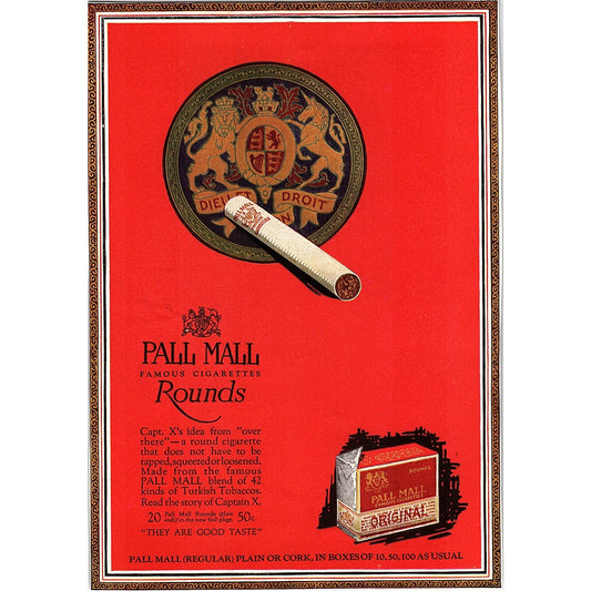 Pall Mall Famous Cigarette Rounds c1920 Ad AF8-10