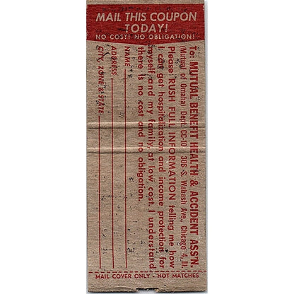 Mutual of Omaha Pay-Check Protection-Plan Vintage Matchbook Cover SC7-Y11