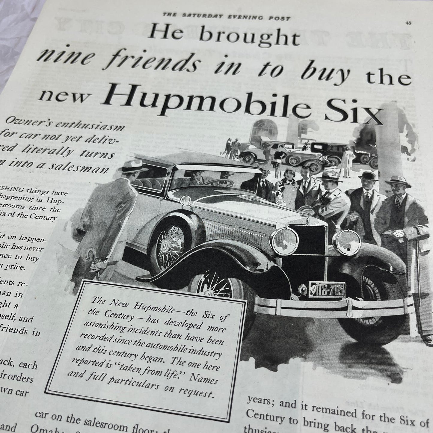 Hupmobile The Six of the Century 1928 Original Magazine Advertisement FL6-8