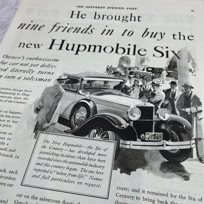 Hupmobile The Six of the Century 1928 Original Magazine Advertisement FL6-8