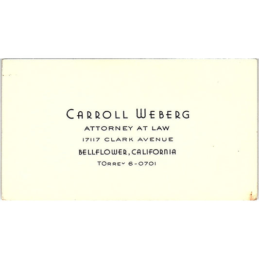 Carroll Weberg Attorney Bellflower CA Vintage Business Card SE3-B12