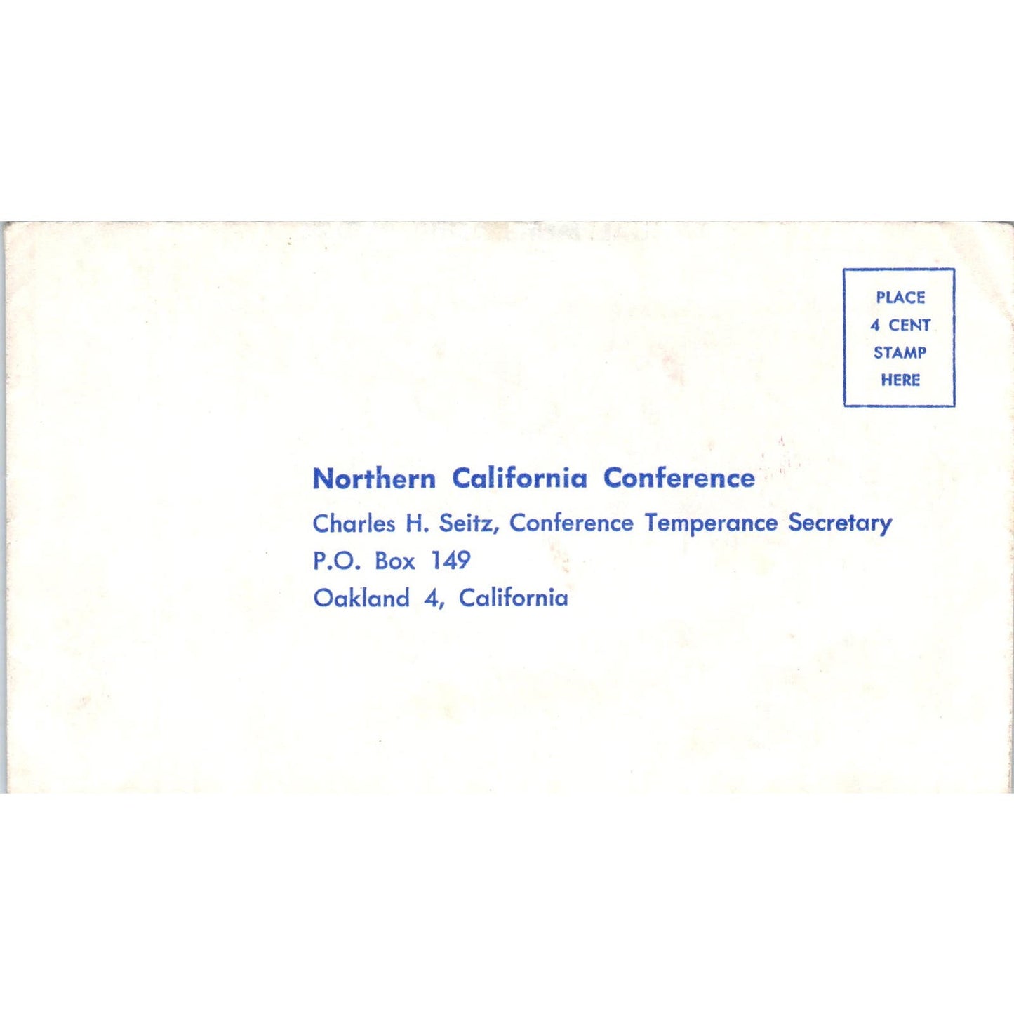 Vintage Northern California Conference Temperance Oakland Donation Envelope AE7