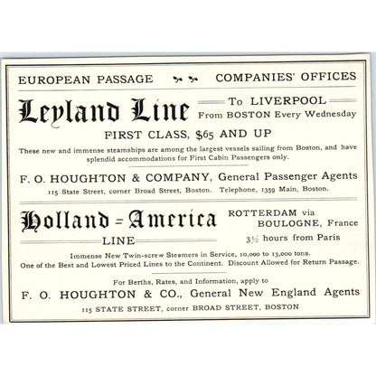 Leyland Line European Passage to Liverpool F.O. Houghton c1905 Ad AE9-MA3