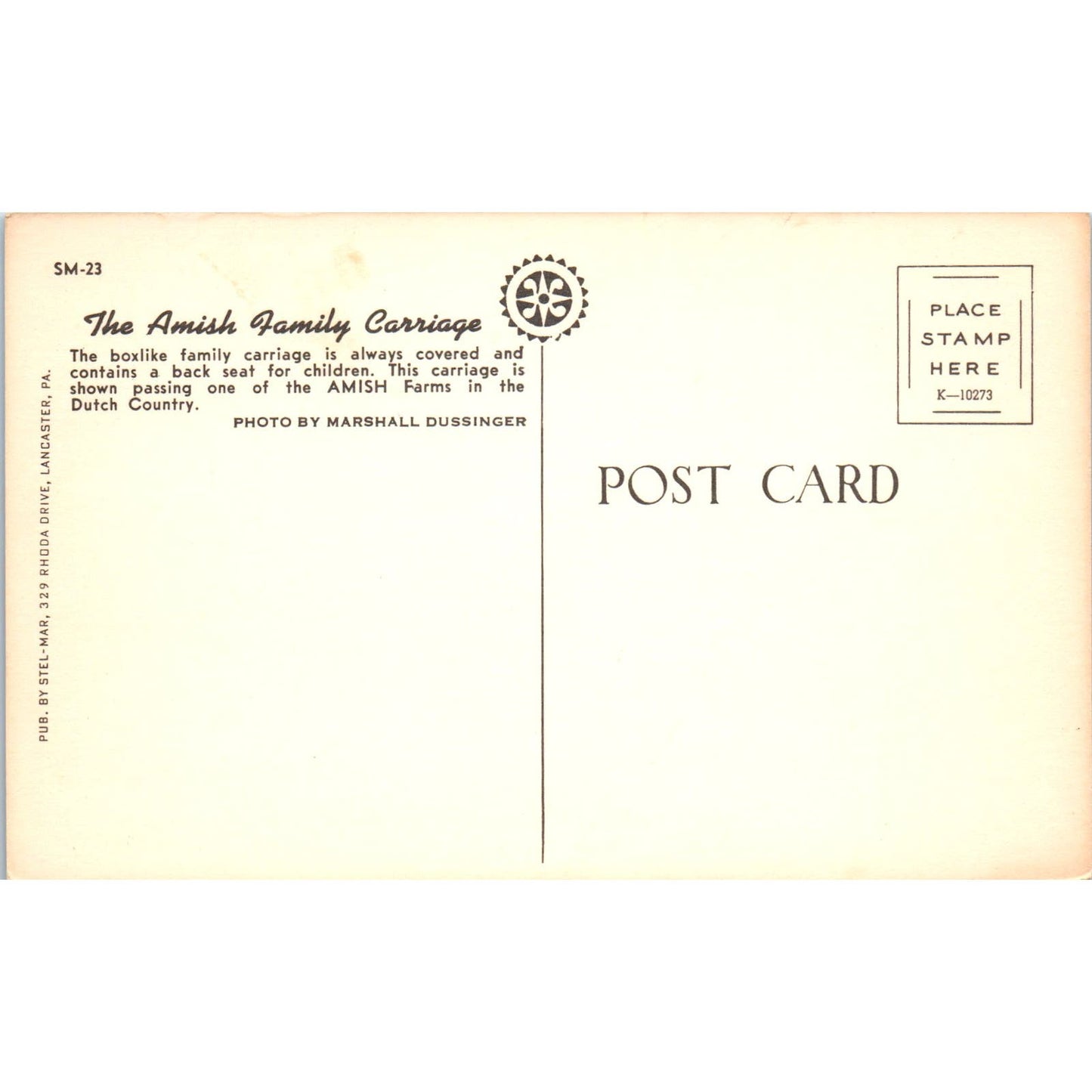The Amish Family Carriage Pennsylvania Dutch Country Postcard PD7