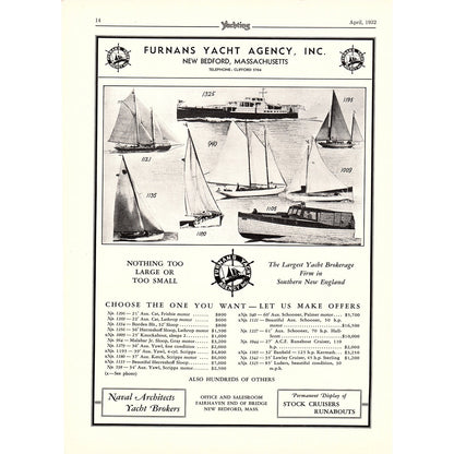 Furnans Yacht Agency New Bedford MA, Sparkman & Stephens Yachts NY 1932 Ad V1-4