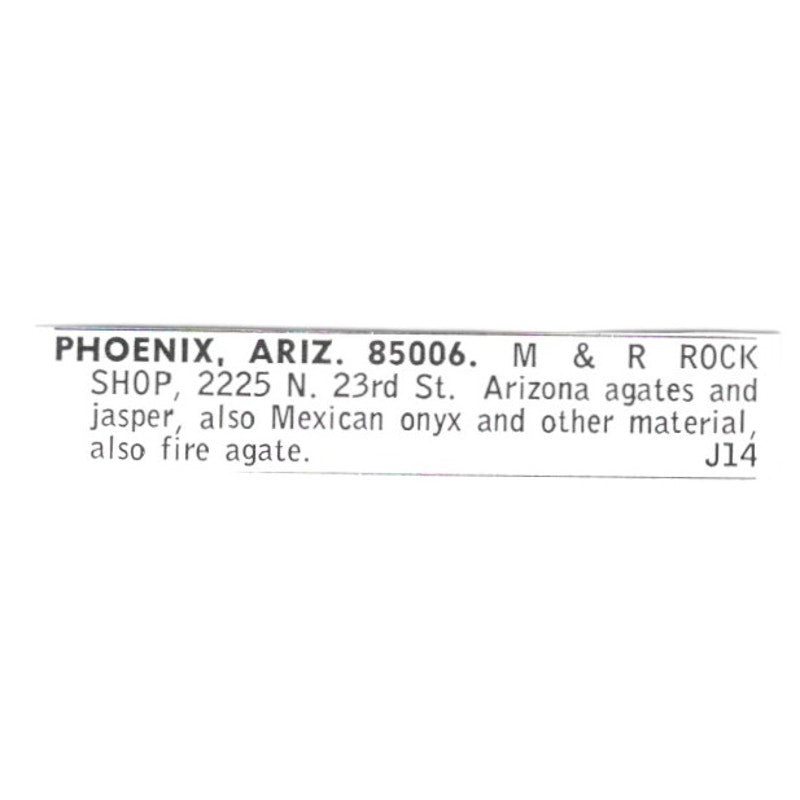 M&R Rock Shop Arizona Agates & Jasper Phoenix AZ 1972 Ad AF8-S24